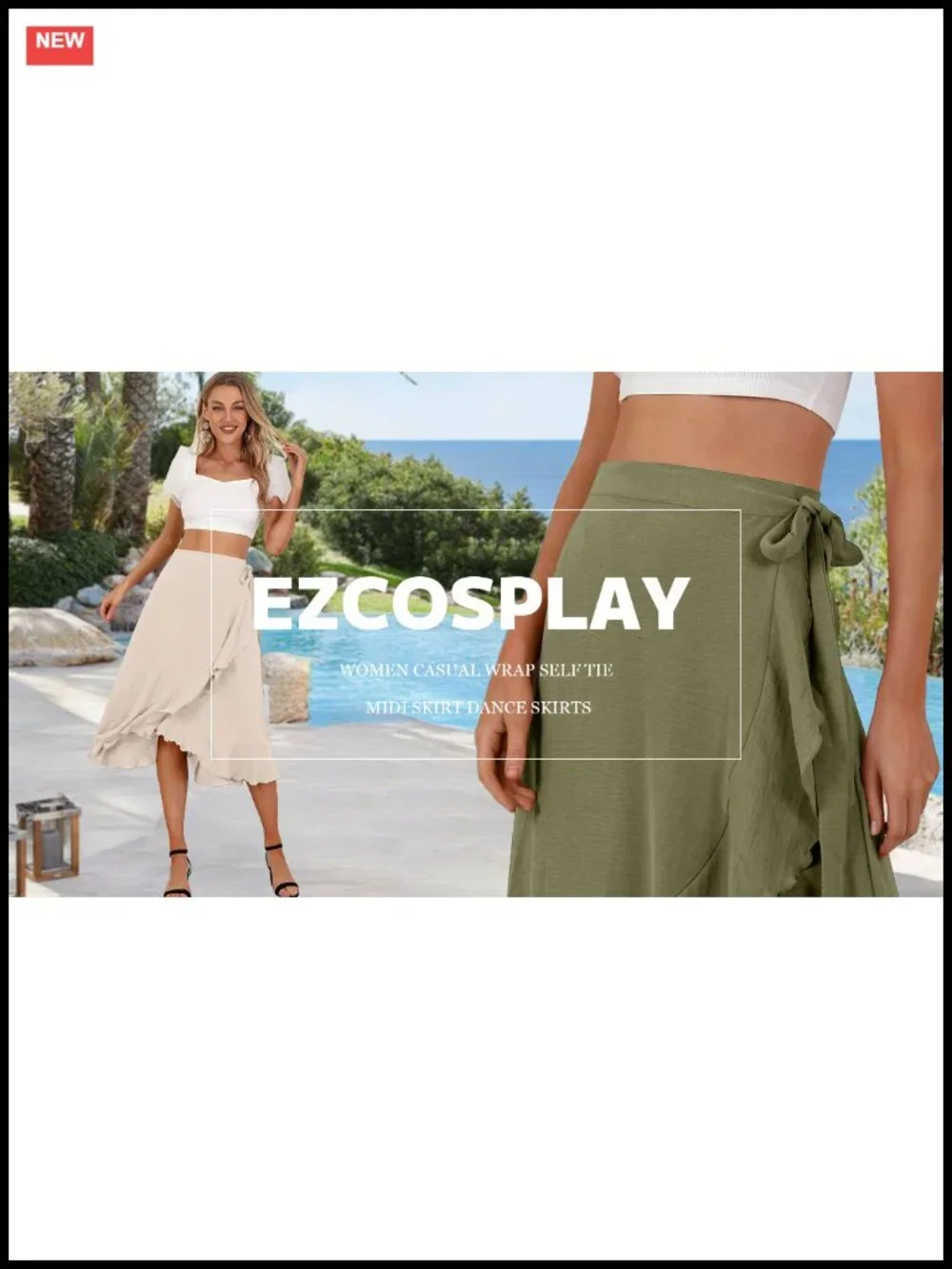 Women's Ruffle Wrap Midi Skirt Boho High Low Asymmetrical Tie Waist Flowy Dance